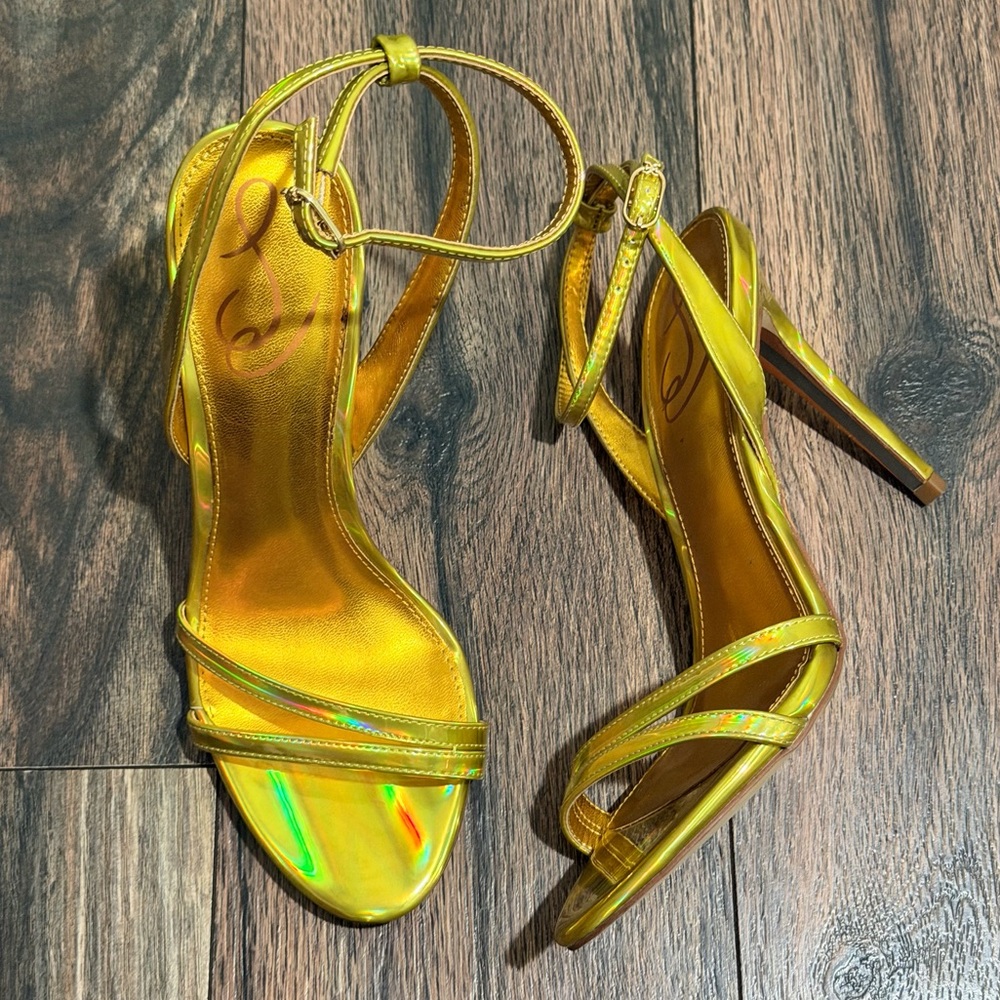 Sam Edelman Gemmie Mimosa Gold Metallic Ankle Strap Sandals heels Size 7 - Picture 2 of 15
